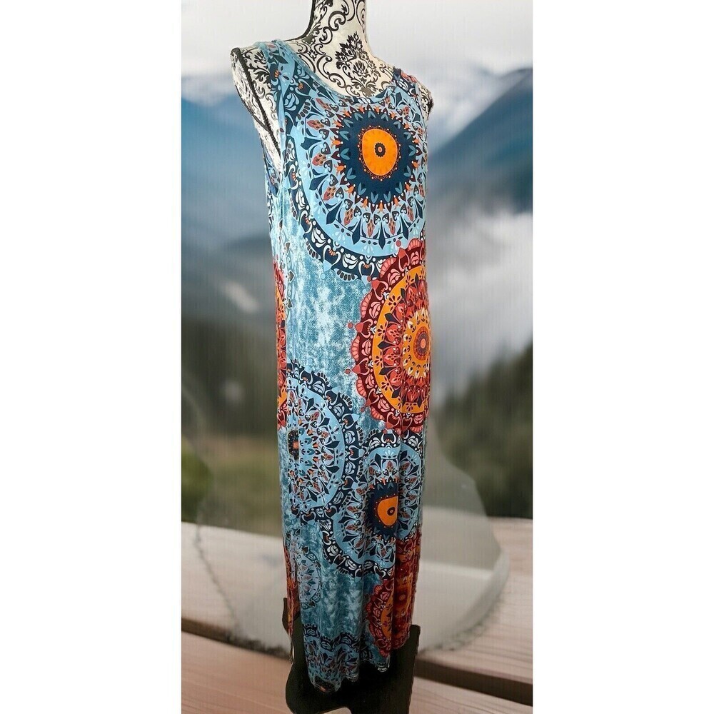 GRECERELLE Dress Womens Medium Sleeveless Loose Maxi Pockets Boho Beach Coastal